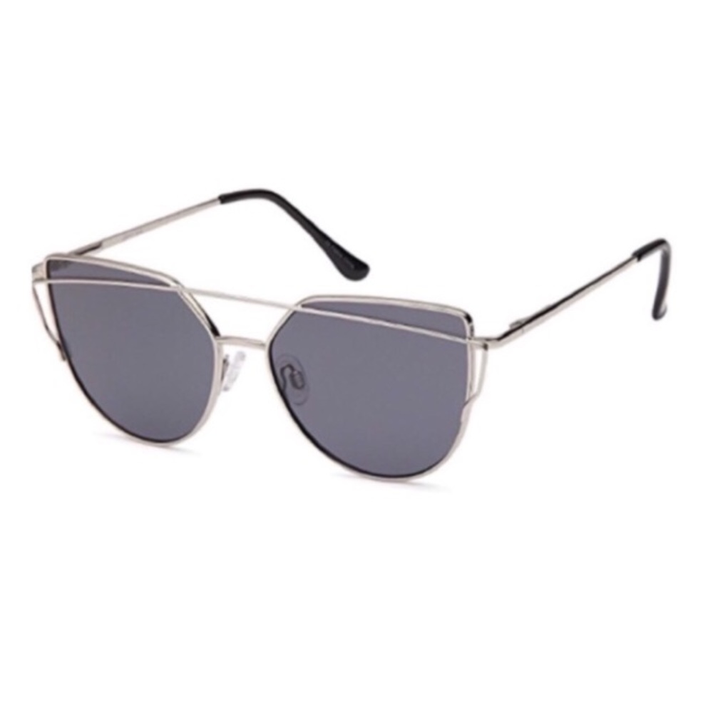 Silver Frame Smoke Lens Cat Eye Aviator Sunglasses - Picture 3 of 3